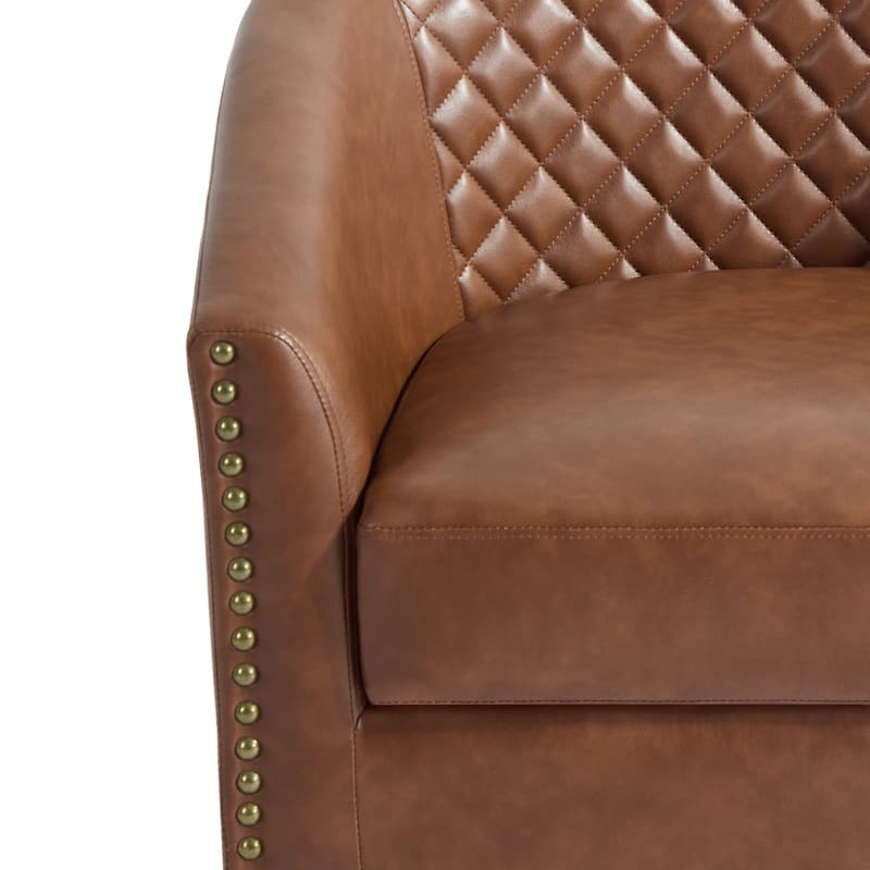 Faux Leather Nailheads Swivel Barrel Chair Set of 2