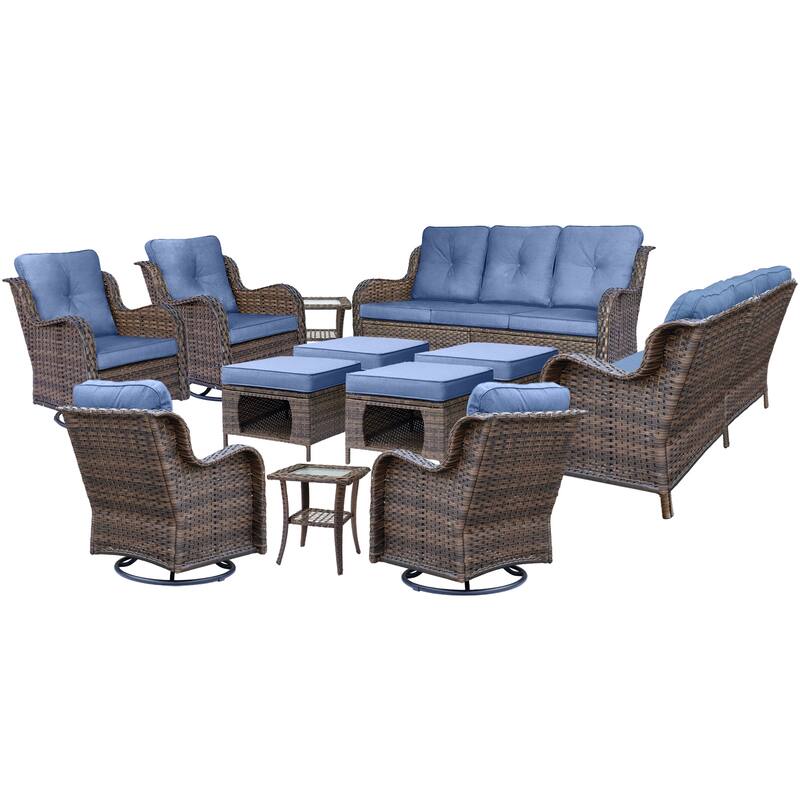 12 Piece Outdoor Wicker Patio Furniture Swivel Glider Chairs Set