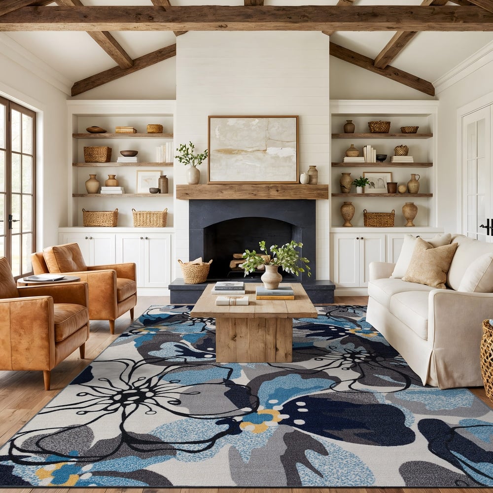 World Rug Gallery Modern Floral Non-Slip Area Rug