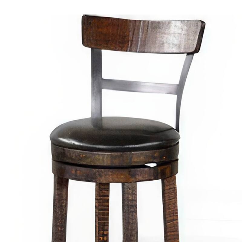 Flint Swivel Barstool Chair Set of 2, Black Faux Leather, Dark Brown