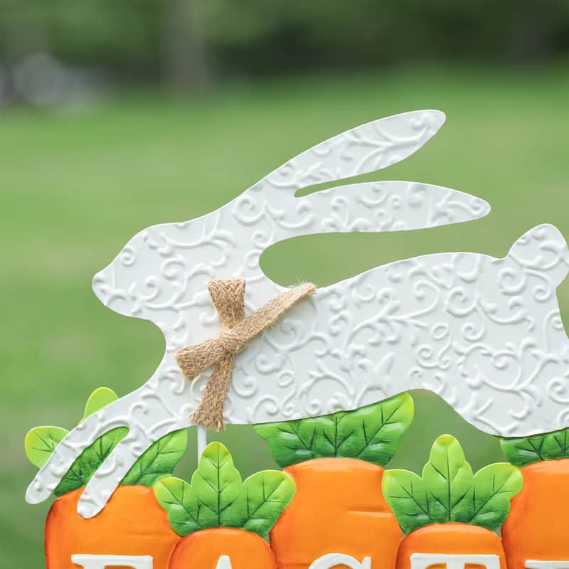 Glitzhome Easter Metal Bunny Yard Stake Wall Decors Standing Sign