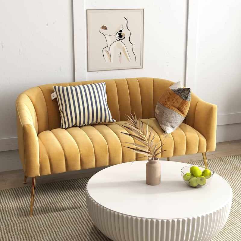 SEYNAR Modern Glam Comfy 50" Metal Legs Curved Sofa 2 Seaters Loveseat with Tufted Back - Mustard