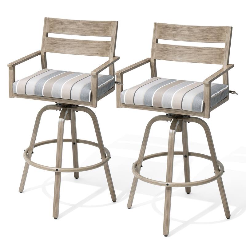 Outdoor Aluminum Patio Bar Stools Swivel Chairs with Sunbrella Cushions - 19.5 in W * 45.3 in H * 17.5 in D
