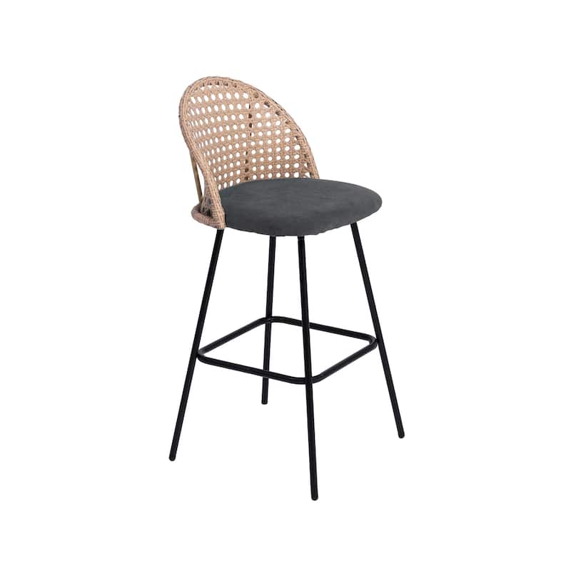 29" Upholstered Swivel Bar Stools with Rattan Back