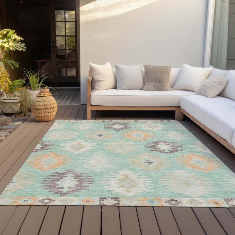 Machine Washable Indoor/ Outdoor Boho Tribal Chantille Rug
