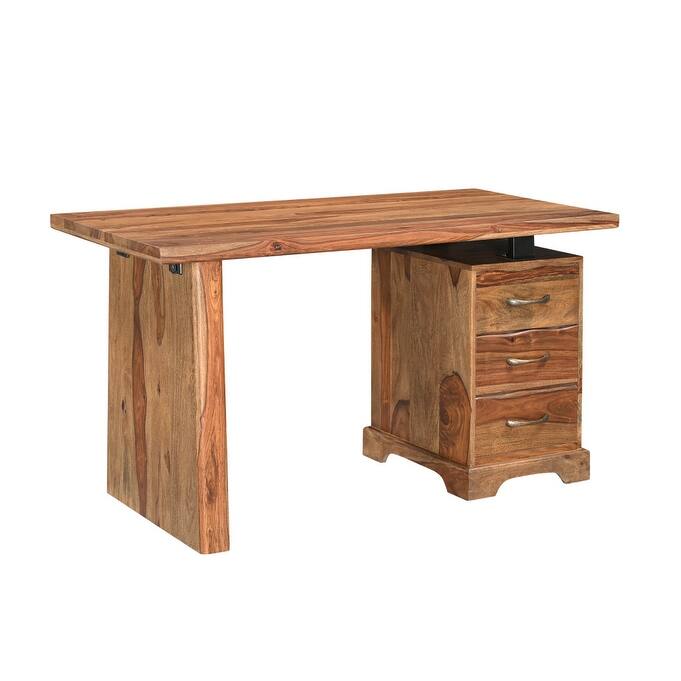 HomeRoots 54" Brown Live Edge Solid Wood Writing Desk With Three Drawers