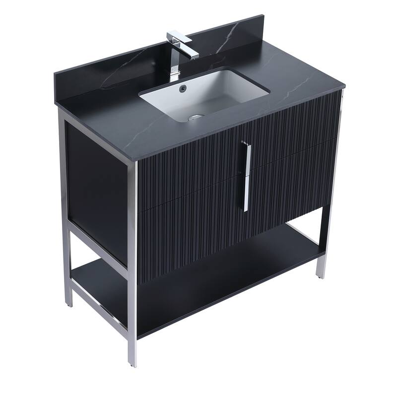Fine Fixtures Serenity Modern Bathroom Vanity with Black Sintered Stone Top