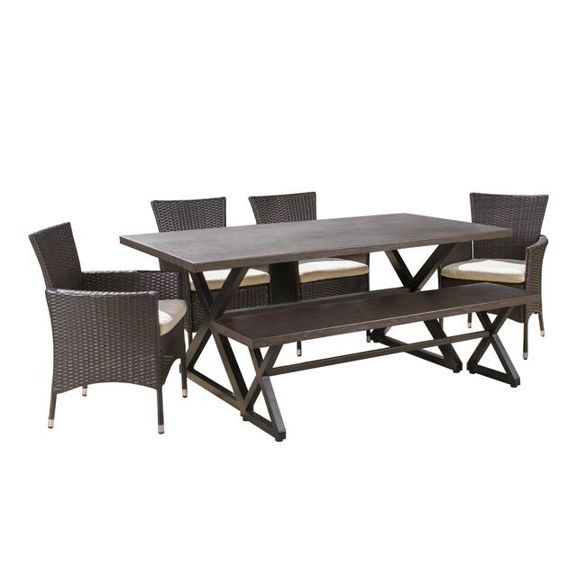 Owen Aluminum Wicker Outdoor 6-piece Dining Set by Christopher Knight Home