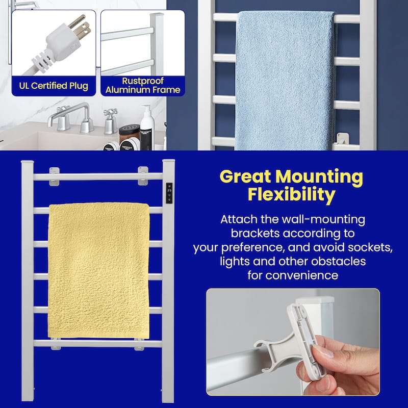 Gymax Freestanding Wall Mounted Towel Warmer 6-Bar Aluminum Heated