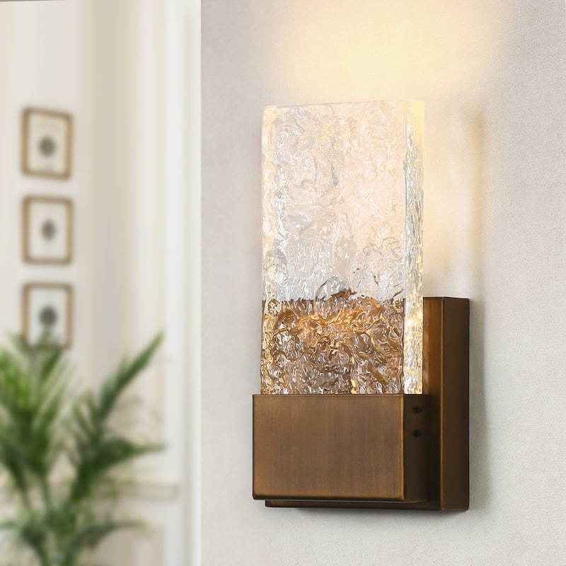 Modern Glam LED Flush Mount Textured Glass Wall Sconce Accent Bedroom Lighting - W4.7" x H9.1"