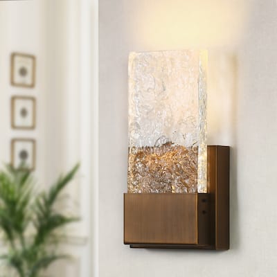 Modern Glam LED Flush Mount Textured Glass Wall Sconce Accent Bedroom Lighting - W4.7" x H9.1"