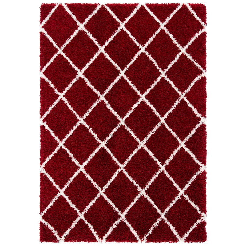 SAFAVIEH Hudson Shag Sherree Trellis 2-inch Thick Rug - 2'3" x 8' Runner - Red/Ivory