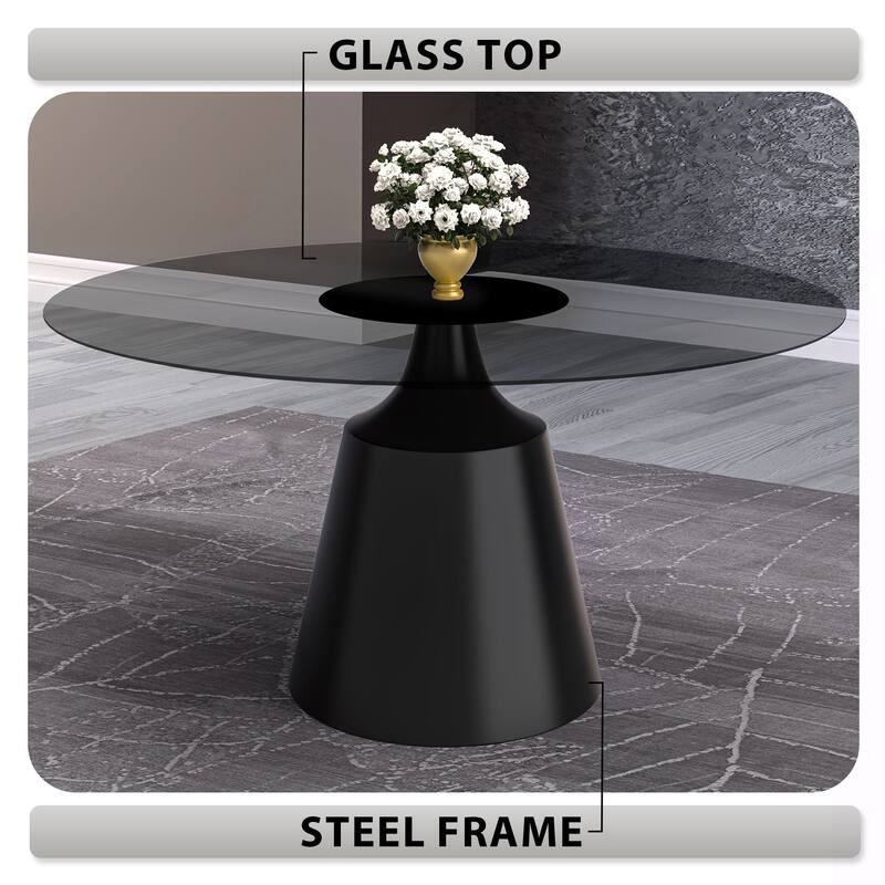 Prynn Dining Table with Round Top and Black Pedestal Base