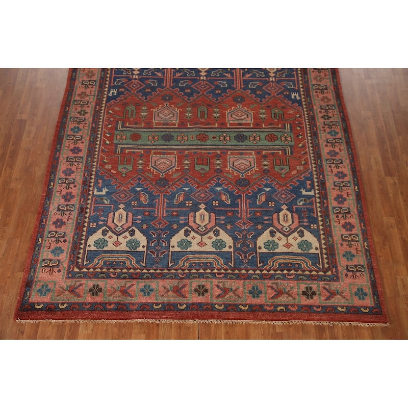 Geometric Sirjan Oriental Area Rug Hand-knotted Red Wool Carpet - 7'10"x 9'10"