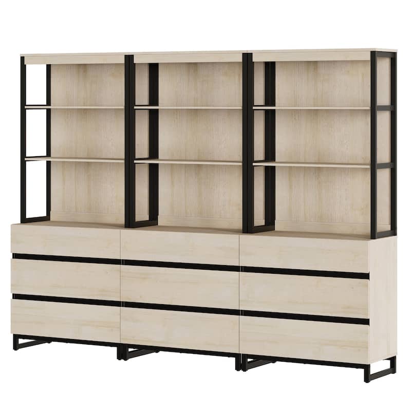 WAMPAT Modern 72" Tall Bookcase with Drawers and Open Book Shelfs, Library Book Shelf for Home Office, Living Room