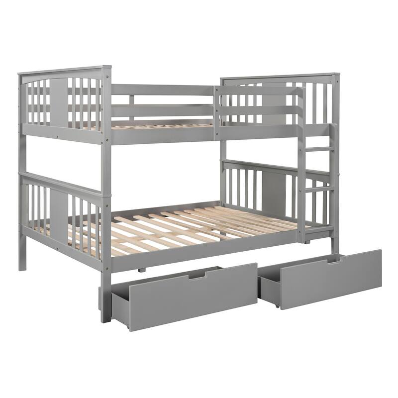 Roomfitters Full Over Full Bunk Bed with Drawers and Ladder, Solid Wood Frame for Bedroom or Guest Room