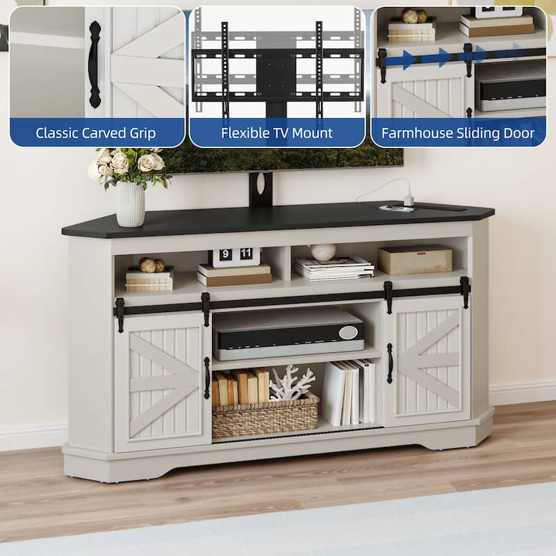 Moasis Corner TV Stand with Barn Doors for 70" TVs