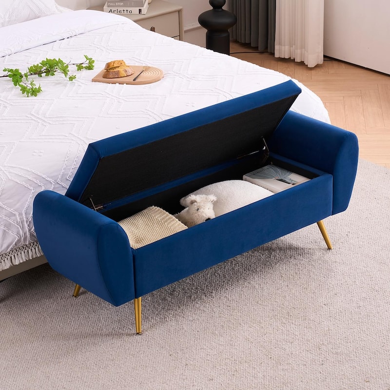 Upholstered 56"W Flip Top Storage Bench with arms