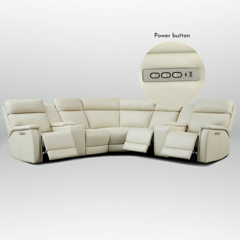 7PCS, 3 Power Recliners, Leather Reclining Sectional with Zero Gravity, USB Port & USB-C Port