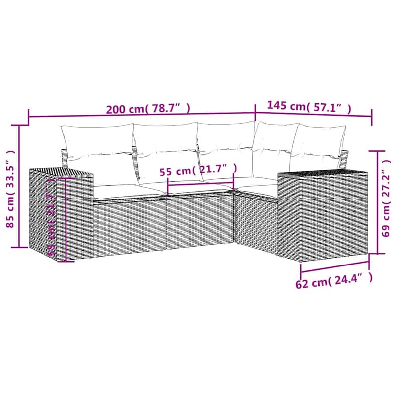 vidaXL Patio Sofa Set with Cushions Outdoor Conversation Furniture Poly Rattan