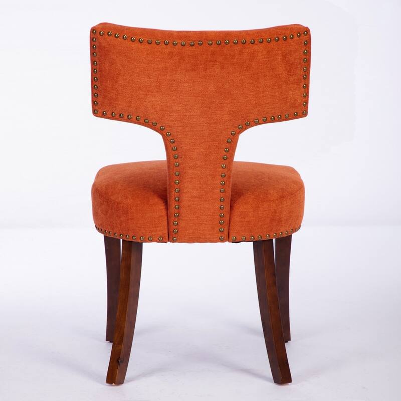 Farmhouse Fabric Upholstered Accent Chair Curved Backrest with Copper Nails around