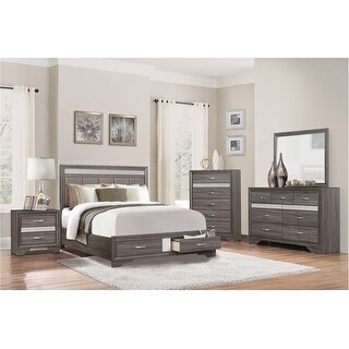 Beatrice 6 Piece Gray Modern Faux Leather Upholstered Storage Platform ...