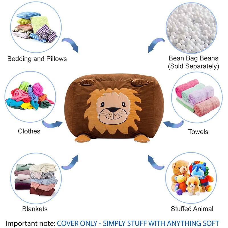 Stuffed Animal Storage Bean Bag Chair Cover only for Kids, Toy Holder