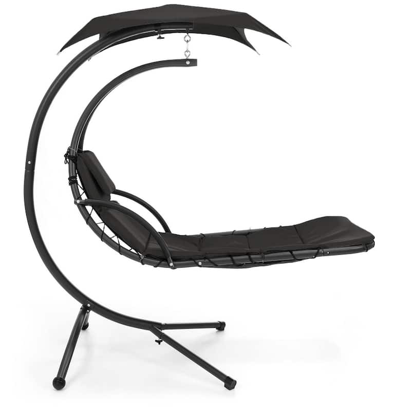 Polyester Hammock Chair Porch Swing with Canopy and Cushion - 73"(L) × 46"(W) × 78"(H)