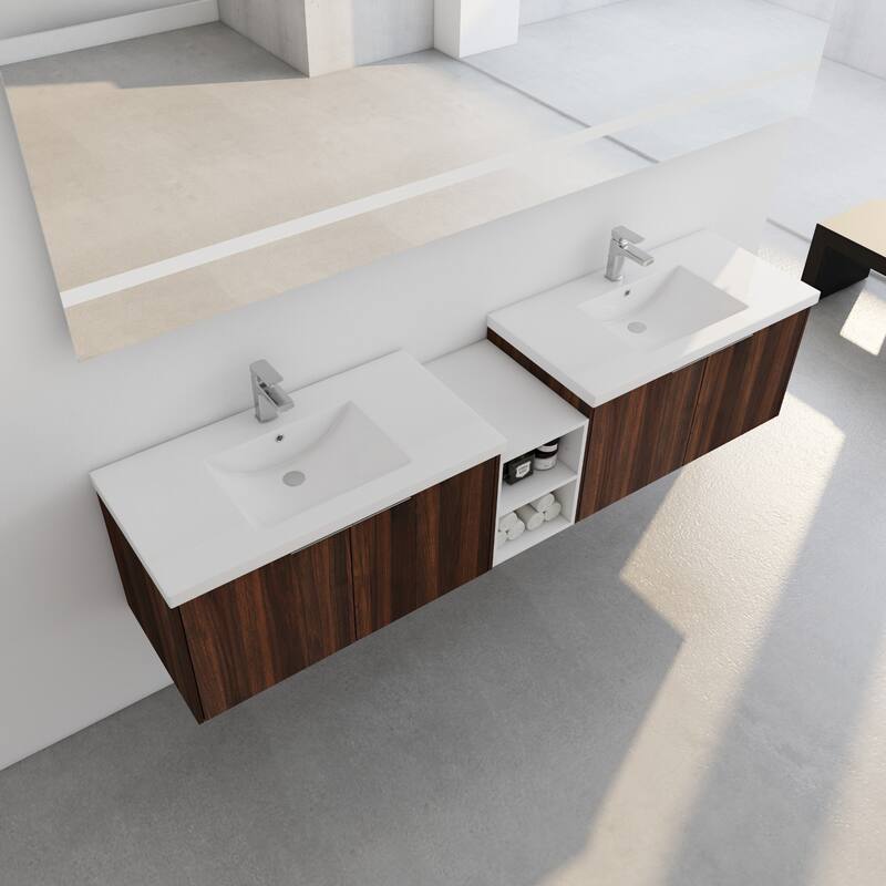 60 Inch Bathroom Vanity with Soft Close Doors, Resin Sink, Ample Storage and Matching Small Shelves (KD Packing)