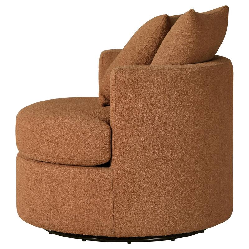 Catlyn Swivel Accent Chair, Burnt Orange Fabric, 2 Accent Pillows