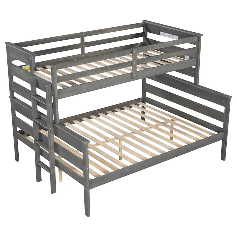 Space-Saving Twin XL over Queen Bunk Bed with Ladder, Gray