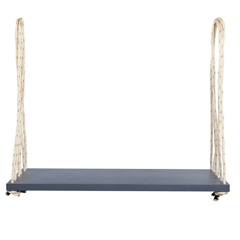 Porch Wooden Swing Chair with Hemp Ropes, Patio Hanging Swing Bench with Cushion & 2 Pillows
