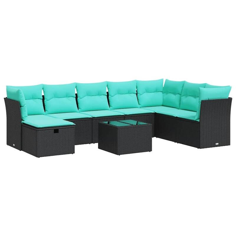 vidaXL 8 Piece Patio Sofa Set with Cushions Black Poly Rattan - 21.7 x 24.4 x 27.2