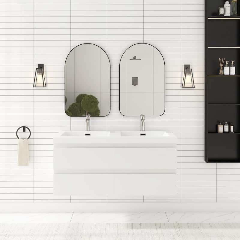 Angela 47 in.W x 19.5 in.D x 20.5 in.H Wall-Mounted Bath Vanity with White Cultured Marble Top - White