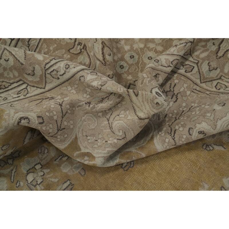 Hand Knotted Oriental 100% Wool Carpet Traditional Floral Yellow & Gold Kerman Area Rug - 12' 9'' X 9' 6''