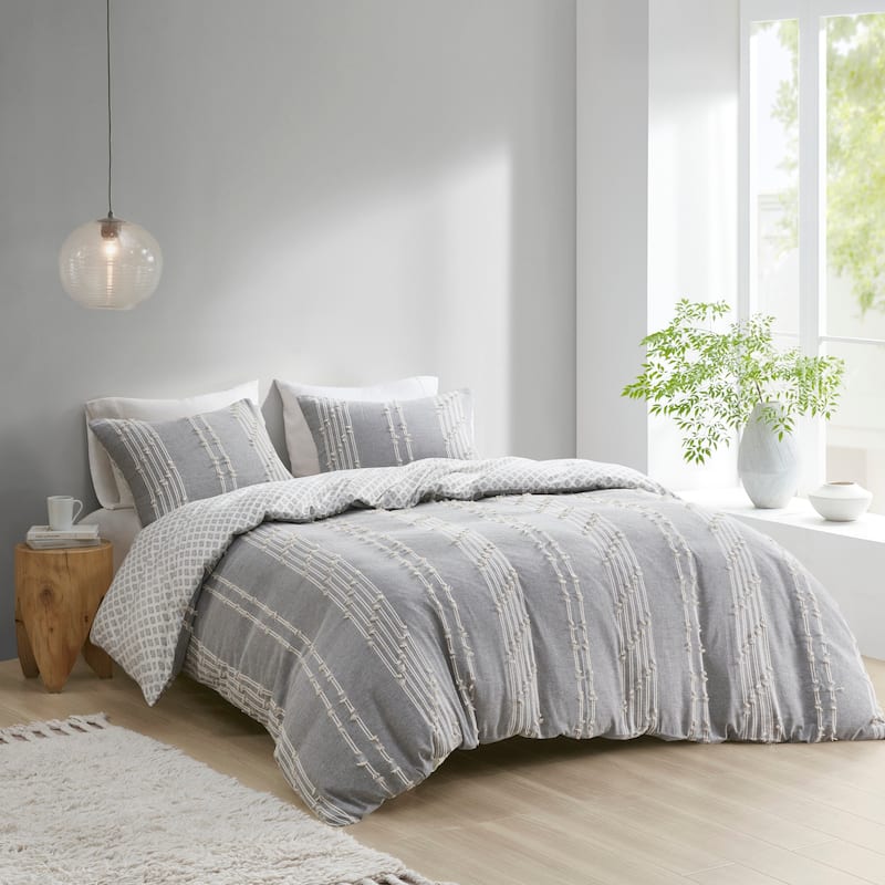 INK+IVY Kara 3 Piece Cotton Jacquard Duvet Cover Set (Insert excluded)