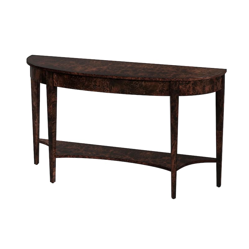 Astor 54"W Burl Wood Demilune Console Table - Dark Burl