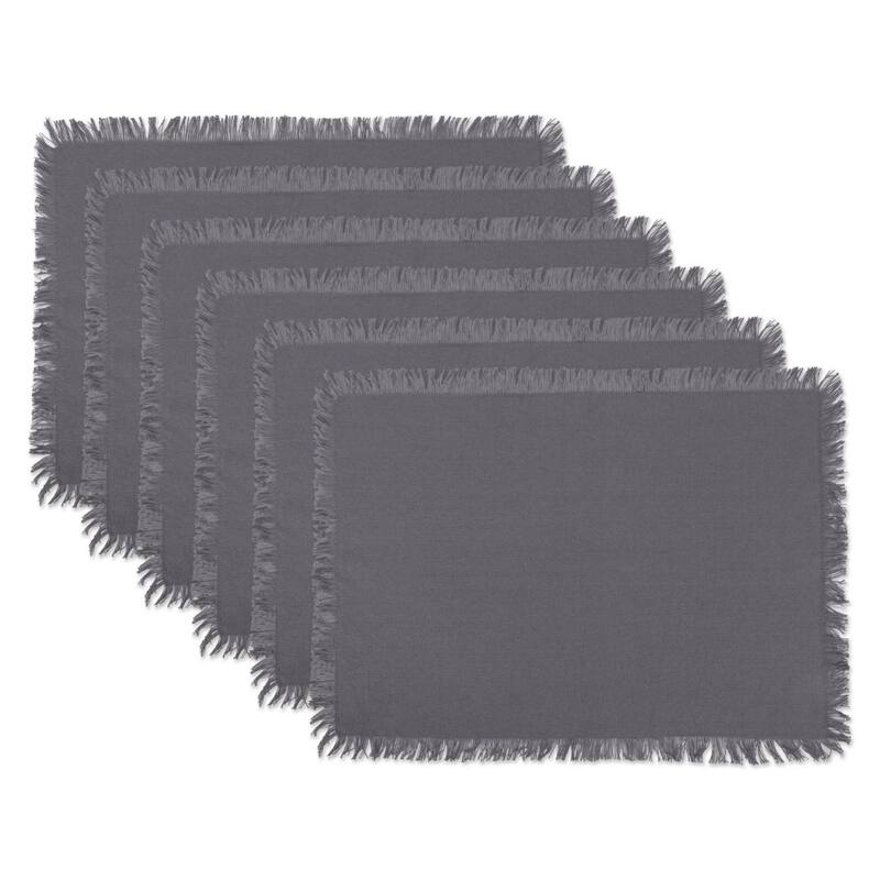 Solid Heavyweight Rectangular Fringed Placemats - 19" - Iron Gray - Set of 6