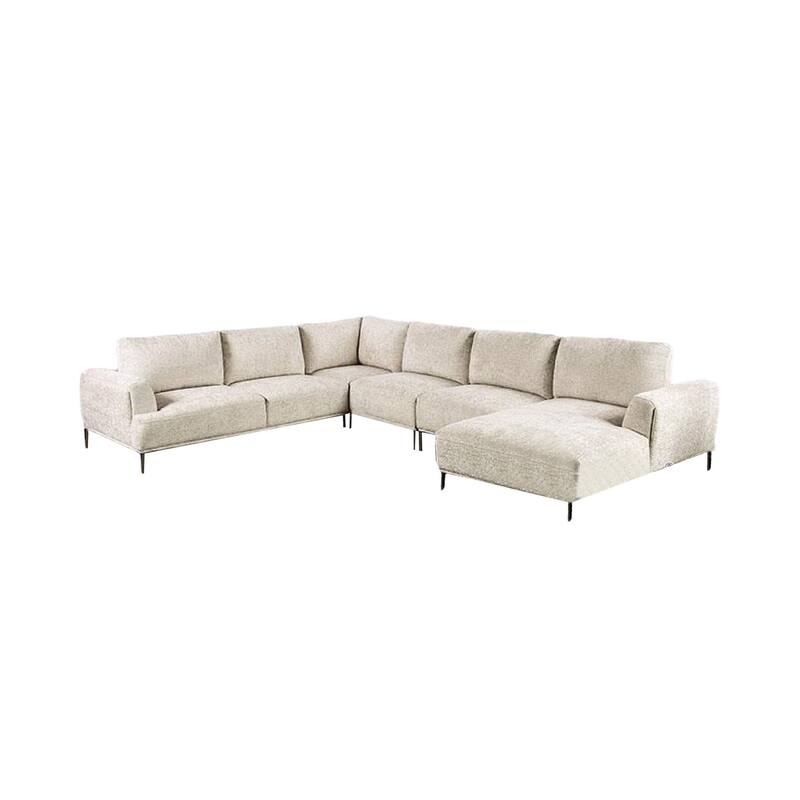 Batty J Sectional Sofa, Light Brown Chenille 147 Inch, Adjustable Back