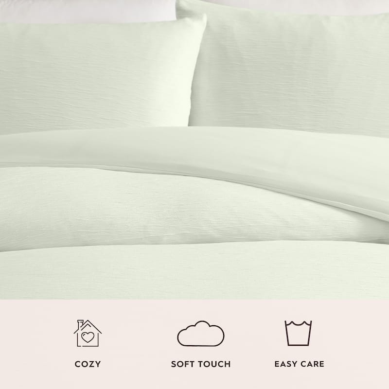 Laura Ashley Crinkle Textured Lightweight Reversible Duvet Cover Set Breathable (3 Piece)