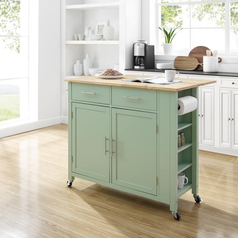 Crosley Savannah Wood Top Drop Leaf Kitchen Island/Cart - 30"d x 42"w x 37"h