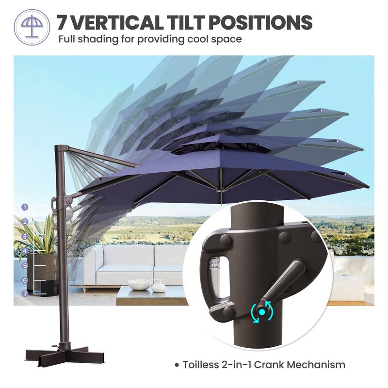10 FT x 13 FT Outdoor Luxury Solar LED Patio Cantilever Umbrella With Base