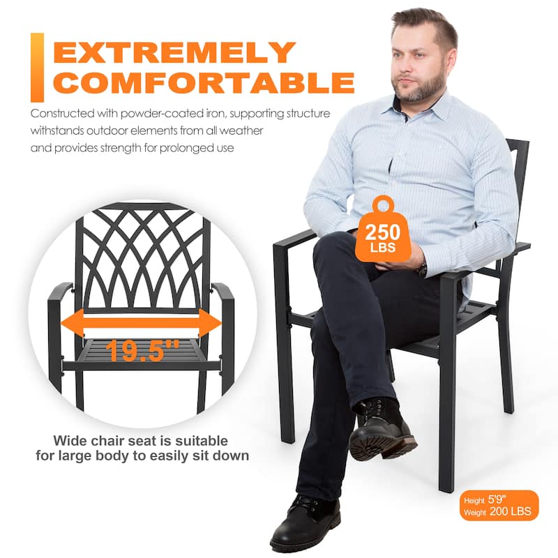 Outdoor 2-Piece Black Patio Chair Set, Powder-coated Iron, Lattice Pattern