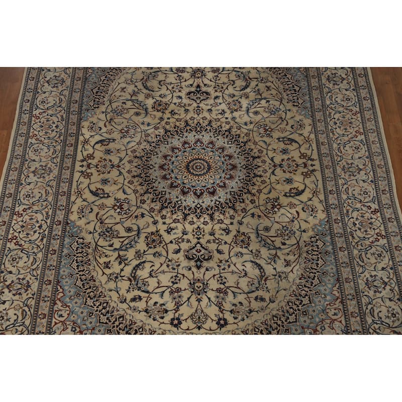Hand Knotted Oriental 100% Wool Carpet Traditional Floral Beige & Ivories Nain Area Rug - 11' 5'' X 8' 0''