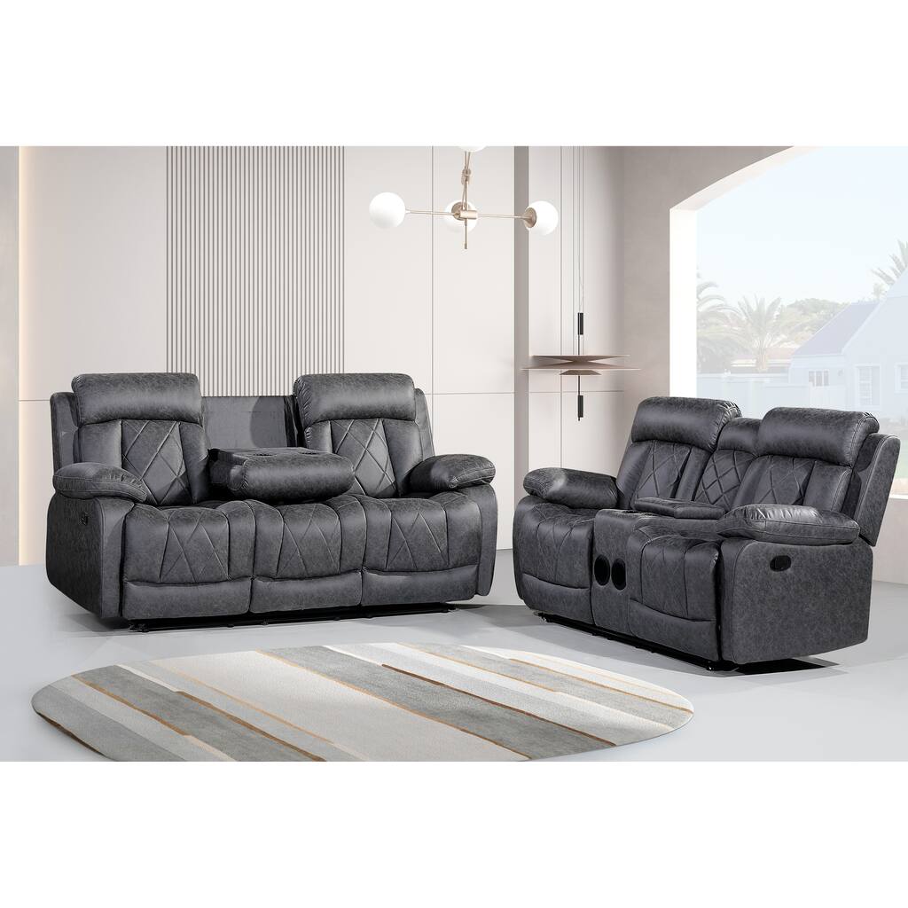 2PC Soft Microfiber Manual Reclining Chair, Bluetooth Speaker, Type-C and USB Charger, Recliner