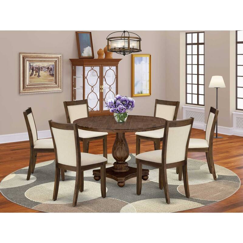 HomeStock 7-Piece Sand Blasted Black Finish Solid Wood Top Dining Table with 6-Chairs