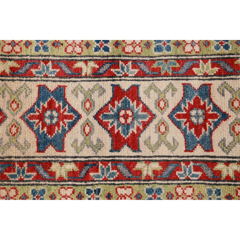 Hand Knotted Oriental 100% Wool Carpet Traditional Geometric Peach Kazak Area Rug - 9' 9'' X 8' 4''