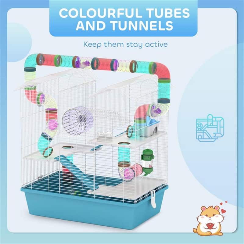 Small Pet Habitat Cage with Stand, Doors, Ramp & Shelf Storage - 22.8" L x 14.2" W x 25.6" H