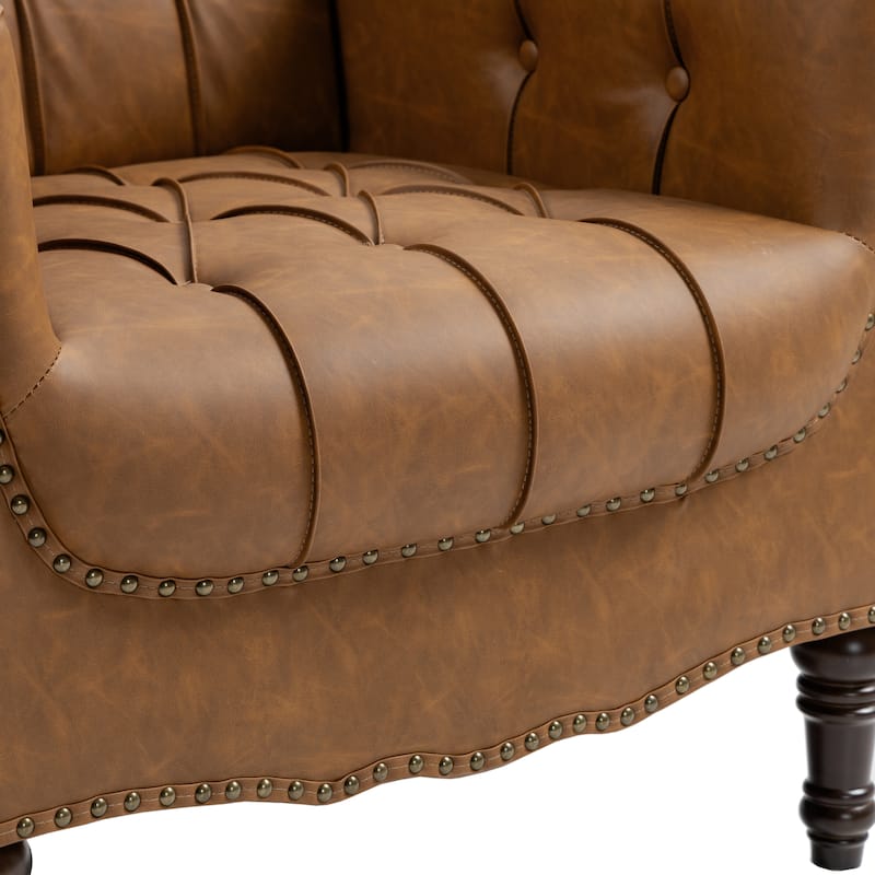 Traditional Faux Leather Tufted Accent Arm Chair with Nailhead Trim