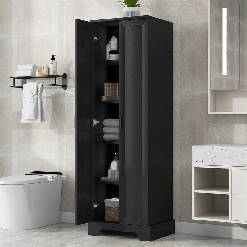 Storage Cabinet with Two Doors for Bathroom,Office,Adjustable Shelf - Black